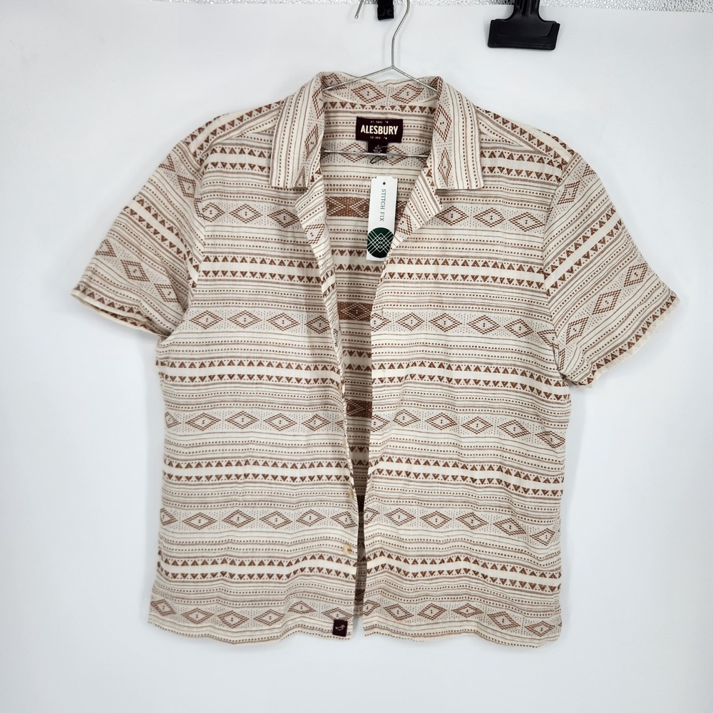 Alesbury Men's Medium Short Brown Lightweight Jacquard Shirt NWT
